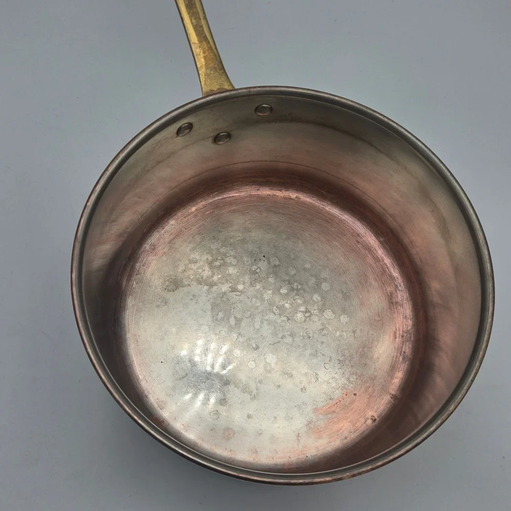 Vintage Solid Copper Saucepan Pot Brass Handle ODI Portugal No Lid Has Patina